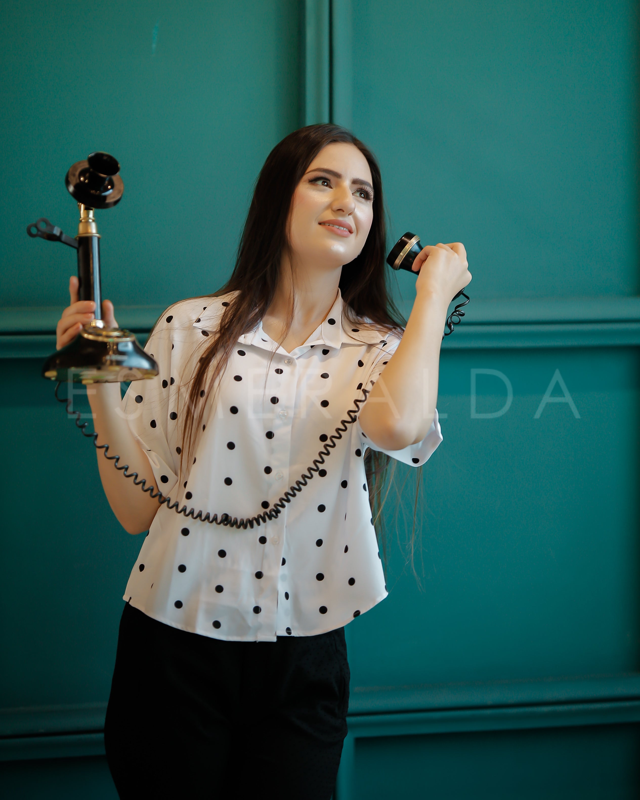 White Polka Dot Button-Up Top