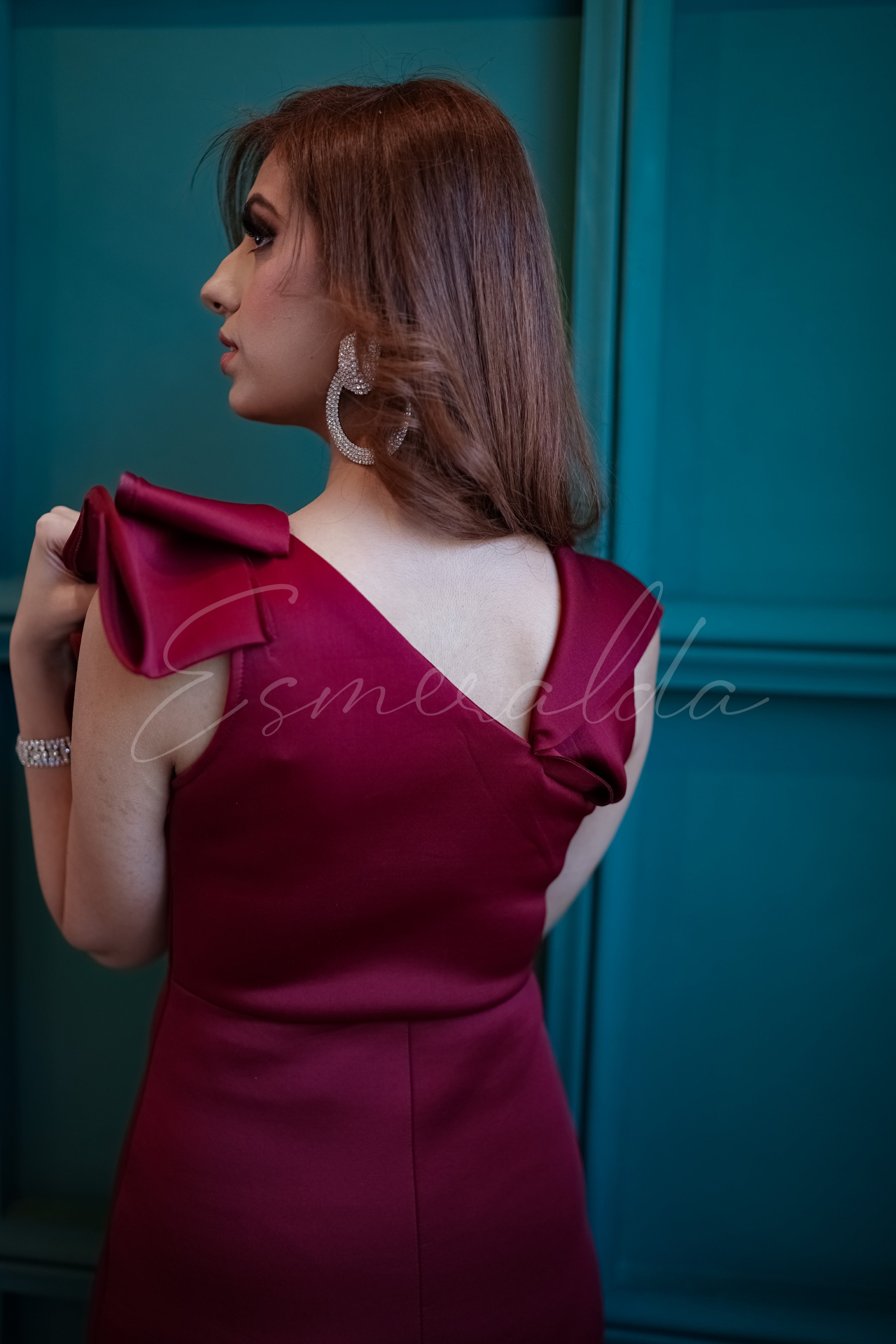 Red Wine Fishtail Full-Length Dress