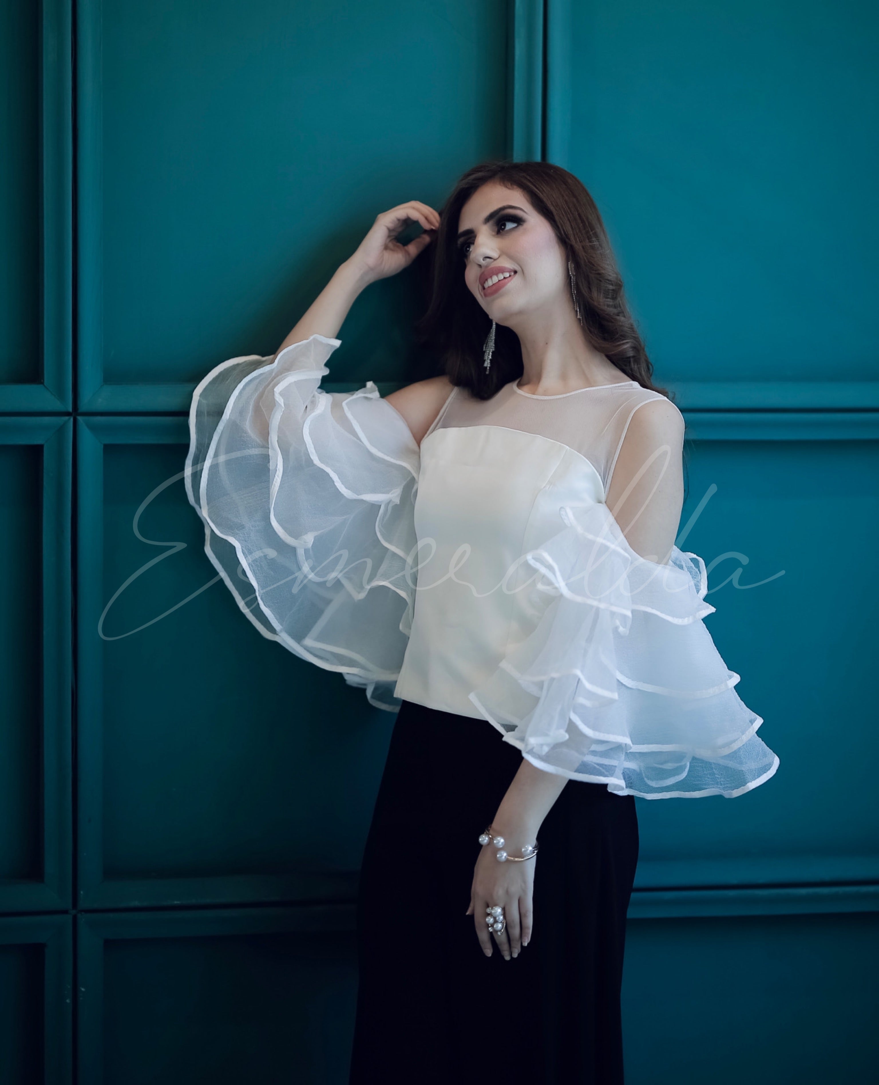 White Ruffle Sleeves Top