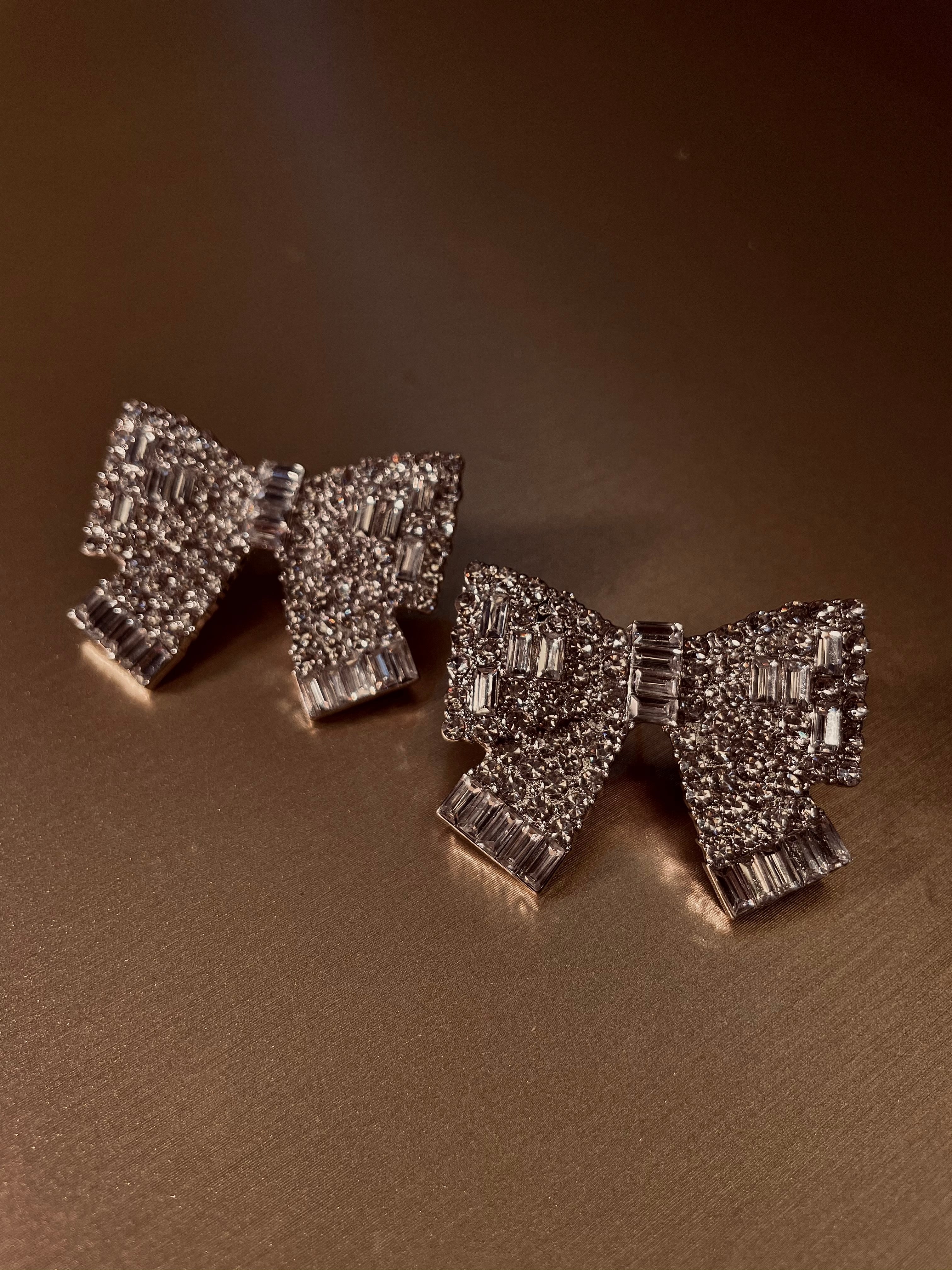 Silver Diamanté Bow Studs