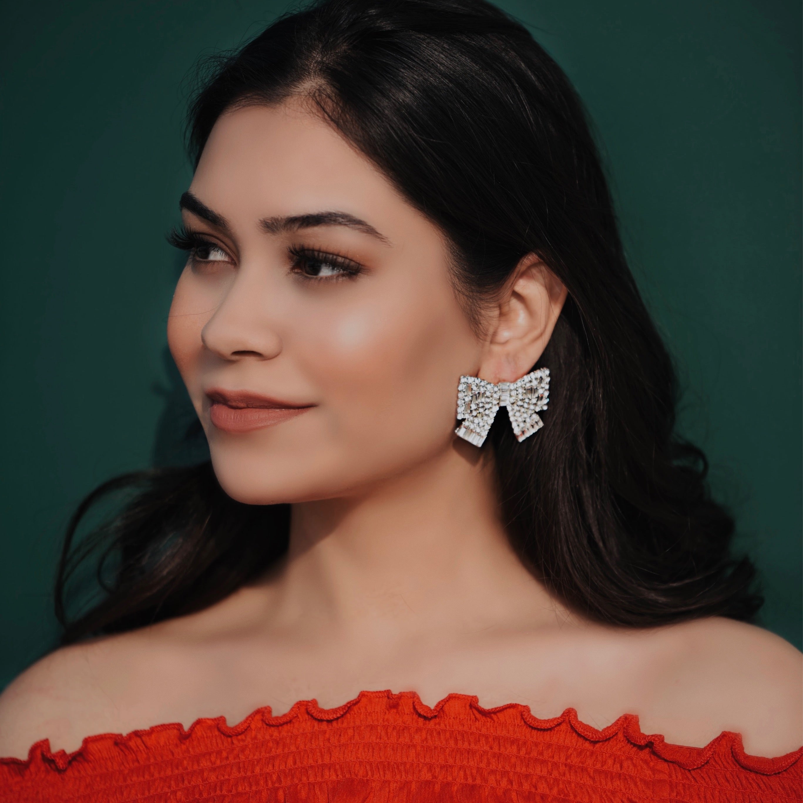 Silver Diamanté Bow Studs