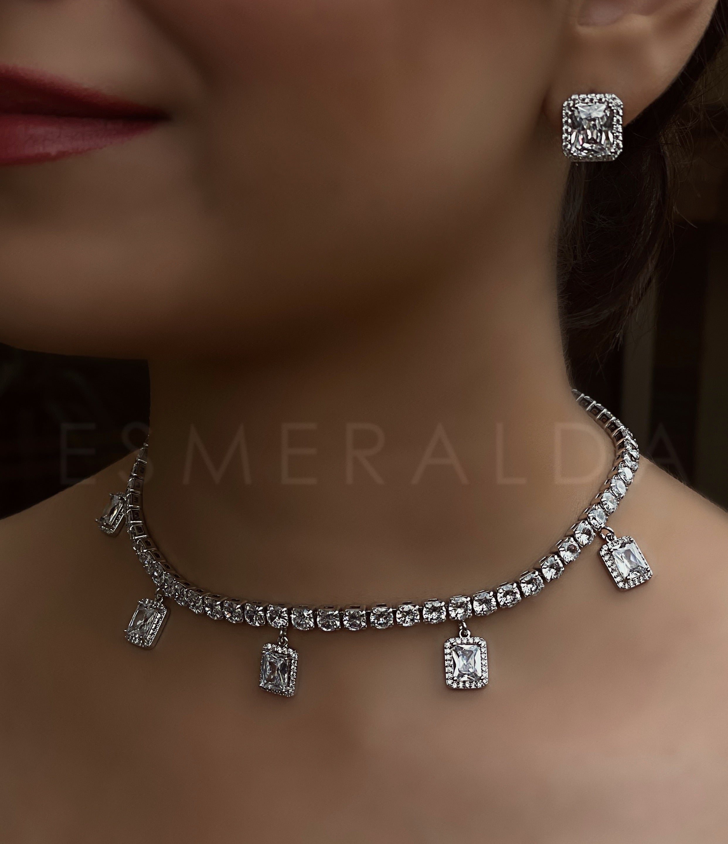 Luxe Diamanté Drip Set (Necklace + Ear Studs)