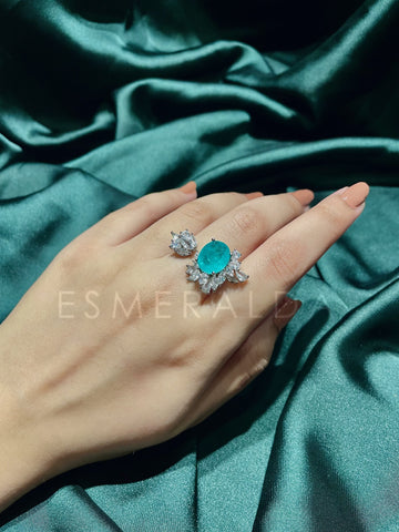 Luxe Aqua Cocktail Ring (Adjustable)