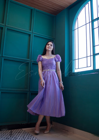 Lilac Sheen Dress with Pearl Belt