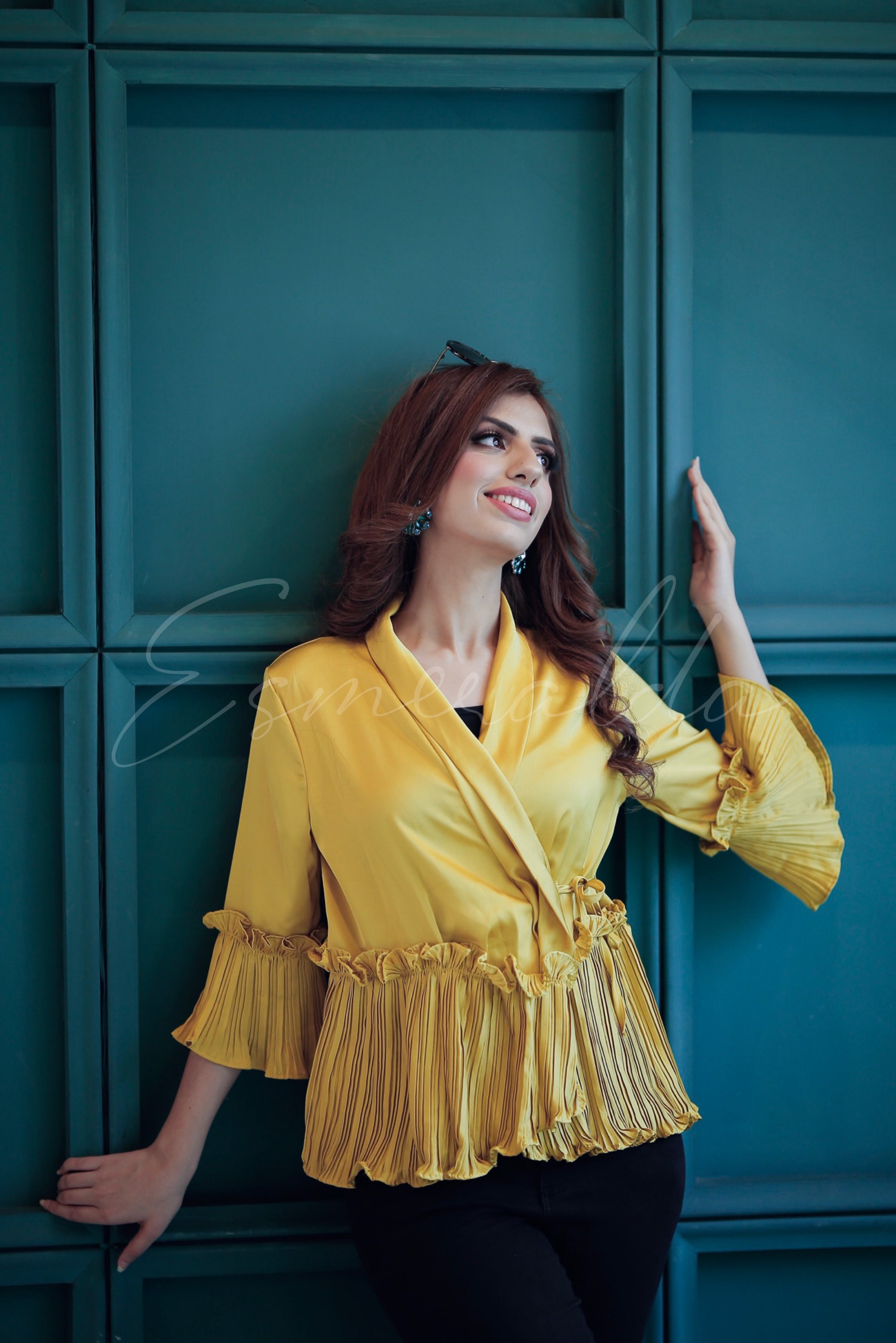 Yellow Silk Tie-Front Blouse