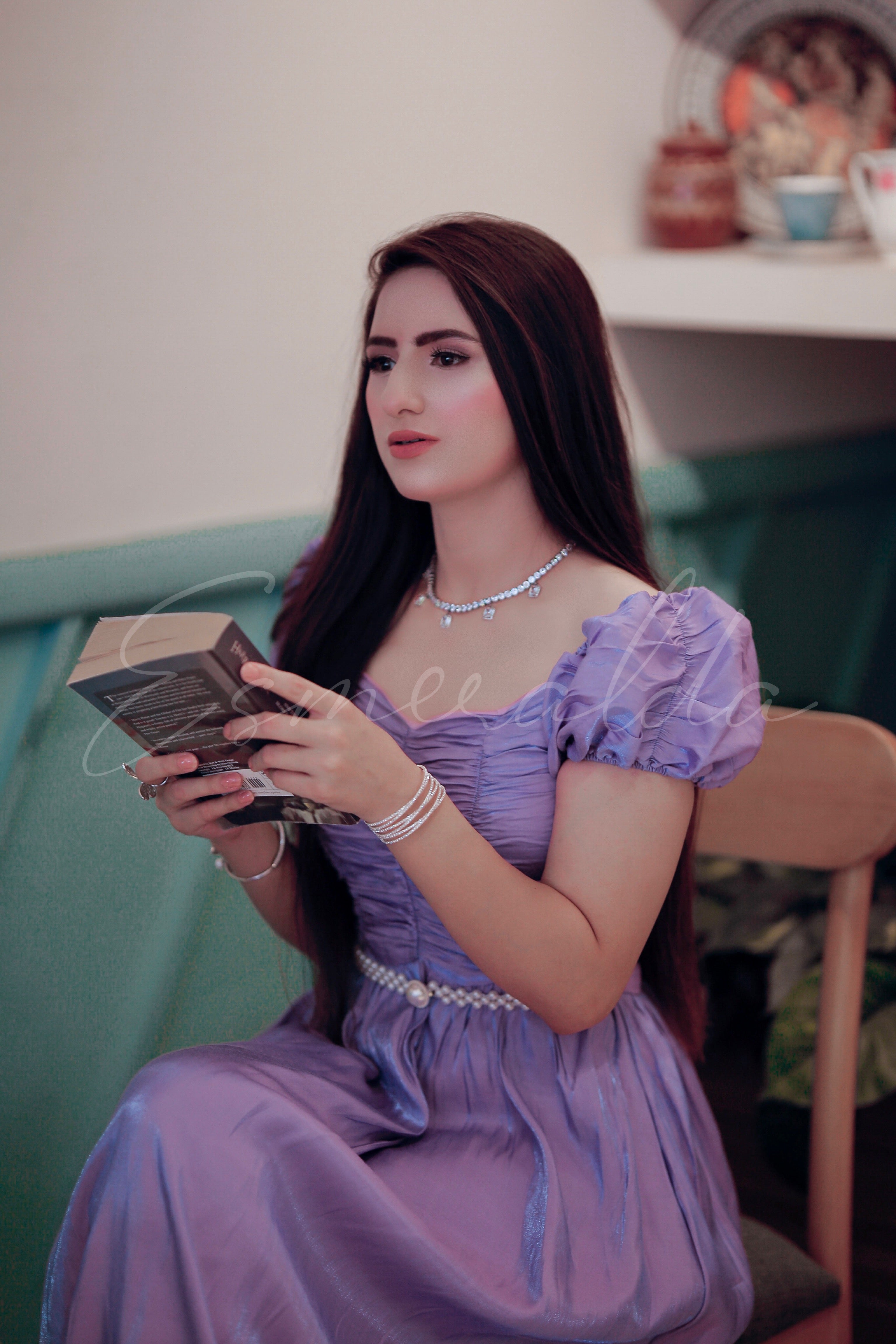 Lilac Sheen Dress with Pearl Belt