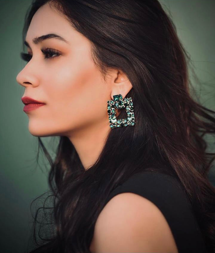 Green Geometric Earrings